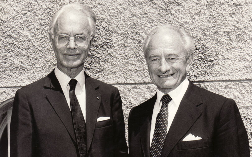 Präsidentenwechsel 1985 Dr. Hans Vontobel und Dr. Hans Bergmeier (v. l. n. r.)