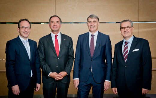 Dr. Norbert Riedel, Deutscher Botschafter in der Schweiz, Michael Matthiessen, EU Botschafter in der Schweiz, Jürg Läderach, Präsident Handelskammer Deutschland-Schweiz, Ralf J. Bopp, Direktor der Handelskammer Deutschland-Schweiz